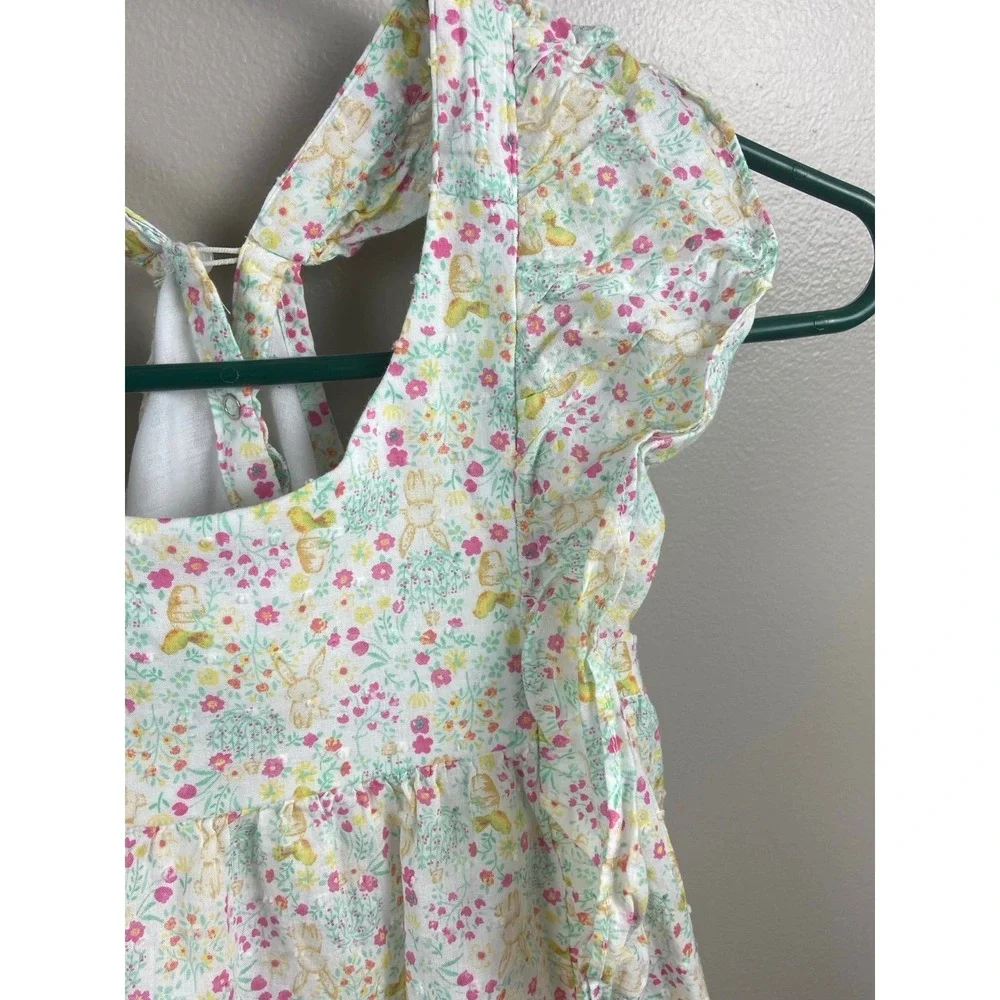 Shabby‎ Chic Girls Floral Bunny Swiss Dot Ruffle Dress Pastel Pink Yellow Size 7